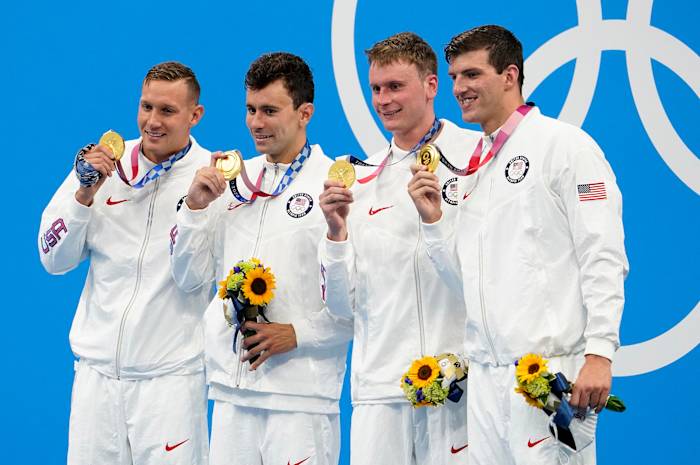 U.S. men win gold in 4X100-meter freestyle relay in Tokyo Olympics